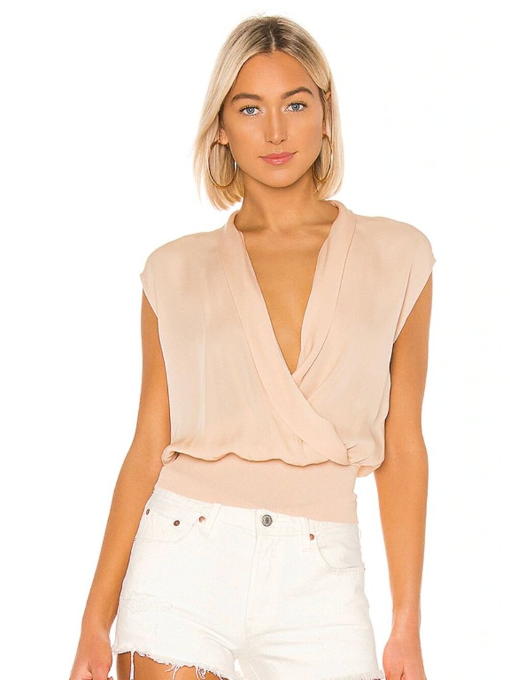 NWOT THEORY SILK Draped Combo Top in Shell Pink size S